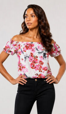 INC International Concepts Floral Print Off-The-Shoulder Lace Blouse